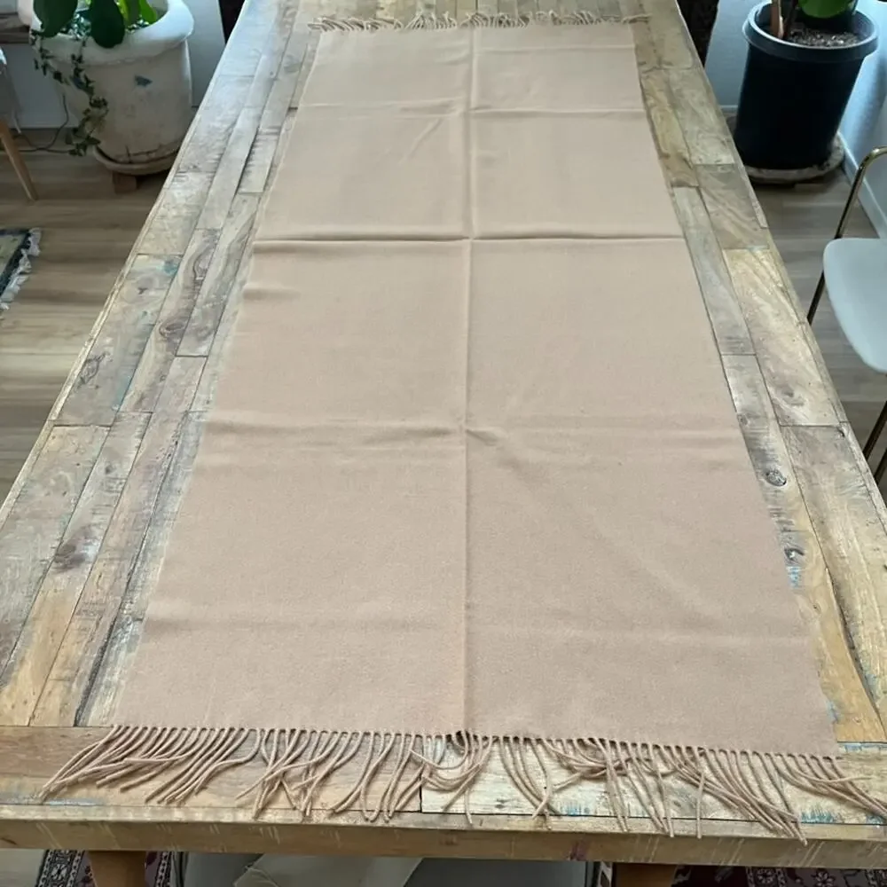 Wool Scarf Fringe Shawl Beige Tan 69